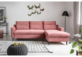 Divano letto angolare in velluto rosa, angolo destro Stylish Stan - Miuform