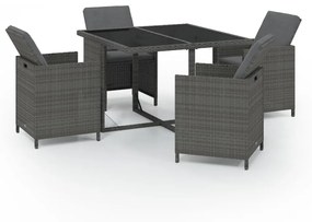 Set da Pranzo da Giardino 5 pz con Cuscini in Polyrattan Grigio