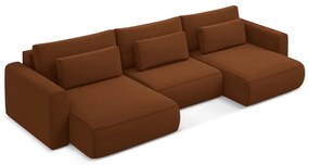 Divano angolare color terracotta allungabile/con contenitore (a U) con rivestimento in velluto Kapua – Makamii