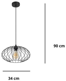 Lampadario a sospensione con filo CORRINI 1xE27/60W/230V diametro 34 cm nero/limpido