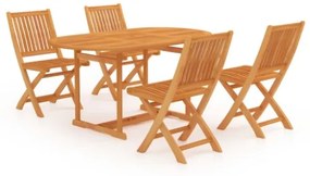 Set da Pranzo da Giardino 5 pz in Legno Massello di Teak