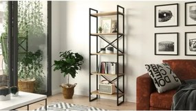 Libreria Industrial 5 Ripiani In Ferro E Legno 58x30x175H Voyage