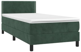 Letto a Molle con Materasso e LED Verde Scuro 100x200cm Velluto