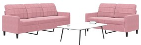 Set Di Divani 2 Pz Con Cuscini Rosa İn Velluto /