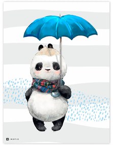 Immagine del Panda con l'ombrello di colore blu per la camera dei bambini | Inspio