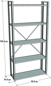 Libreria 5 Ripiani Stile Industrial 88x34x180 Derek Rovere