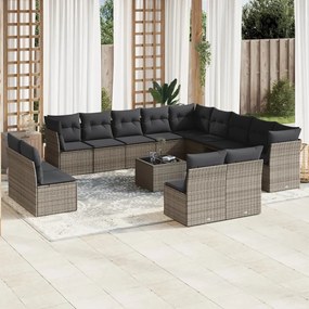 Set divani da giardino 14pz con cuscini in polyrattan grigio