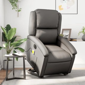 Poltrona Alzapersona Massaggi Reclinante Elettrica Grigia Pelle /