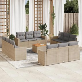 Set Divano da Giardino 13 pz con Cuscini Beige Misto Polyrattan