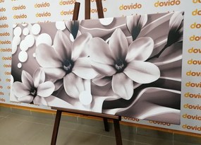 Quadro su tela – Magnolia in bianco e nero su sfondo astratto