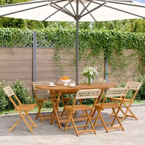 Sedie giardino pieghevoli 6pz beige polyrattan e legno massello