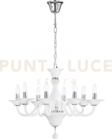 Lampadario soffio bianco e cromo 8 luci attacco e14 71x120cm in vet...
