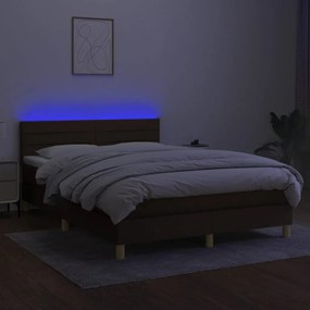 Letto a Molle Materasso e LED MarroneScuro 140x190cm in Tessuto