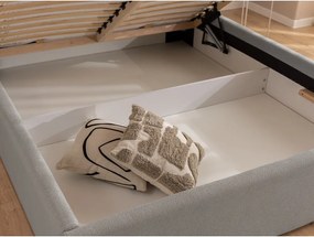 Letto matrimoniale imbottito grigio chiaro con contenitore con rete inclusa 180x200 cm Cille – Ropez