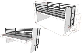 Letto da bambini rialzato bianco con rete inclusa 90x200 cm Sam – Vipack