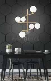 Sospensione gizah bianco e oro 6 luci attacco e14 piu' led integrat...