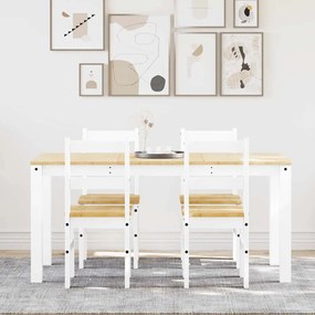 Set Da Pranzo 5 Pz Panama Bianco İn Legno Massello Di Pino /