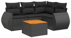 Set Divani da Giardino 5 pz con Cuscini in Polyrattan Nero