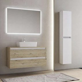 Mobile bagno sospeso 101 cm doppio cassettone con lavabo CUBE1 Quercia