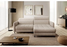 Divano angolare beige allungabile/con contenitore (con penisola a destra/con chaise lounge) e rivestimento in ciniglia Gomsi – ELTAP