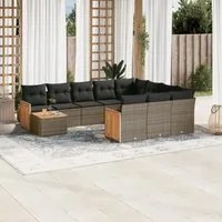 Set Divani da Giardino 11 pz con Cuscini in Polyrattan Grigio 3260450