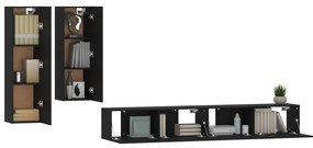 Set mobili porta tv 4 pz nero in legno multistrato