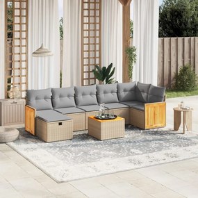 Set divano da giardino 8 pz con cuscini beige misto polyrattan