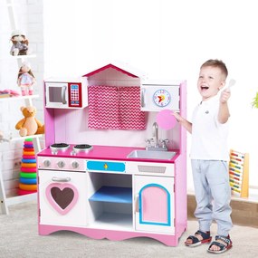 Costway Cucina da gioco con lavello rubinetto forno a microonde fornelli per bambini, Set da cucina da gioco 82x30x100,5cm