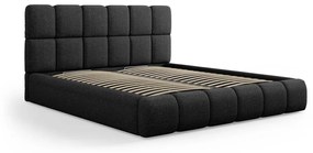 Letto matrimoniale imbottito nero con contenitore con griglia 200x200 cm Bellis - Micadoni Home