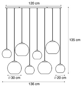 Lampada a sospensione Art Déco beige con vetro bianco 8 luci - Sandra