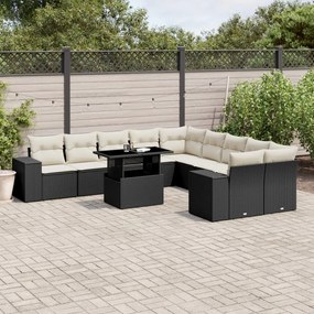 Set divani da giardino 11 pz con cuscini in polyrattan nero