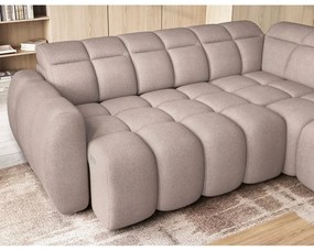 Divano angolare marrone chiaro allungabile/con contenitore (con penisola a destra/a L) e rivestimento in bouclé Falconn – ELTAP