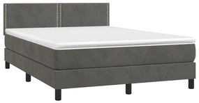 Letto a molle con materasso e led grigio scuro 140x190 cm