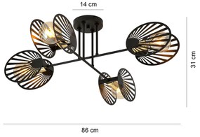 Plafoniera Moderna Patroclo Acciaio Nero 4 Luci E27 Ip20