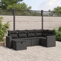 Set Divano da Giardino 6 pz con Cuscini Nero in Polyrattan 3263481