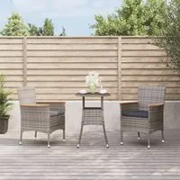 Set Bistr da Giardino 3 pz con Cuscini in Polyrattan Grigio