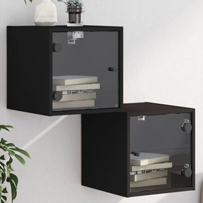 Comodini Con Ante İn Vetro 2pz Nero 35x37x35 Cm /