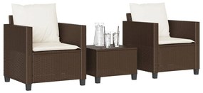 Set bistrò 3 pz con cuscini marrone in polyrattan