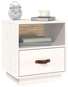 Comodini bianco 2 pz 40x34x45 cm in legno massello di pino