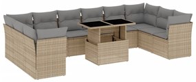 Set divani da giardino 11 pz con cuscini beige in polyrattan