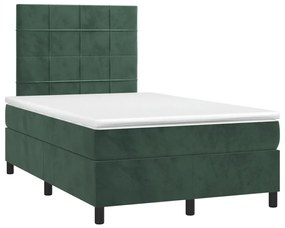 Letto a molle con materasso e led verde scuro 120x190cm velluto