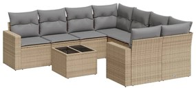 Set divano da giardino 9 pz con cuscini beige in polyrattan