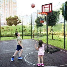 Costway Canestro per bambini regolabile in altezza 132-250cm, Canestro basket portatile con ruote Rosso