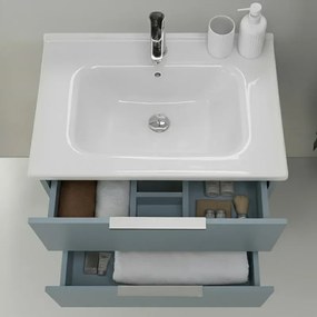 Mobile bagno sospeso 80cm azzurro polvere con cassetti lavabo e specchio Elva