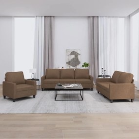 Set Di Divani 3 Pz Con Cuscini Marrone İn Tessuto /