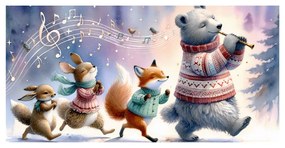 Quadro su tela – Parata invernale di animali con melodia