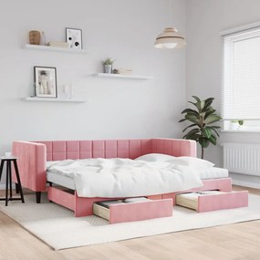Divano Letto Estraibile Con Cassetti Rosa 90x200 Cm Velluto /