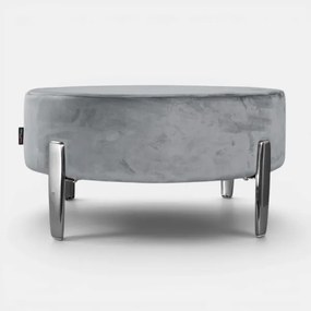 Pouf Rotondo in Velluto Grigio con Piedini 70 cm - Giotto