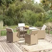 Set da Pranzo per Giardino 5 pz con Cuscini in Polyrattan Beige cod mxl 38591