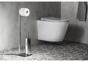 Gedy - Scopino WC da terra con portarotolo FLORI cromo lucido